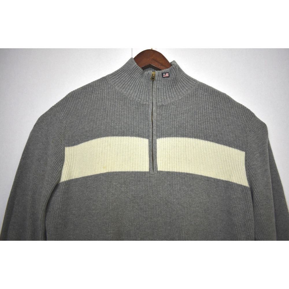 Polo Ralph Lauren MFG Mens Sweater 1/4 Zip Gray White Striped Pullover Cotton XL - Picture 8 of 9